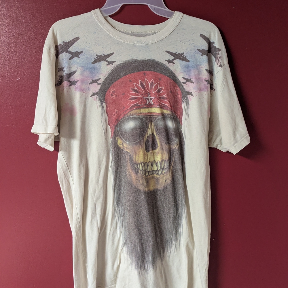 Obey Cream Skull Graphic Tee with Red Bandana